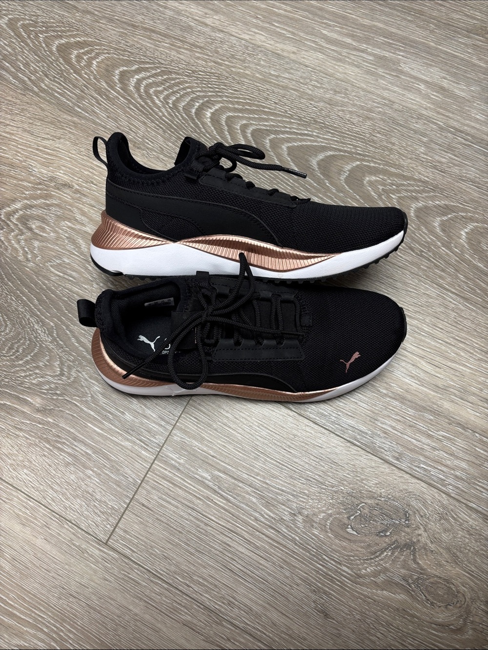 Puma big kid youth pacer Black Athletic Sneakers with gold Accents